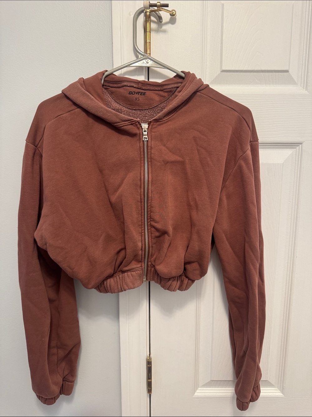 Bo + Tee Cropped Zip Hoodie Brown